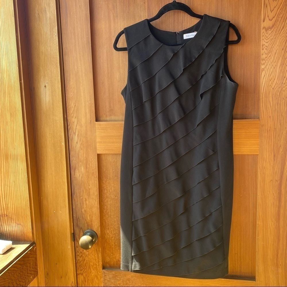 CALVIN KLEIN ruffled black sheath dress, size 10